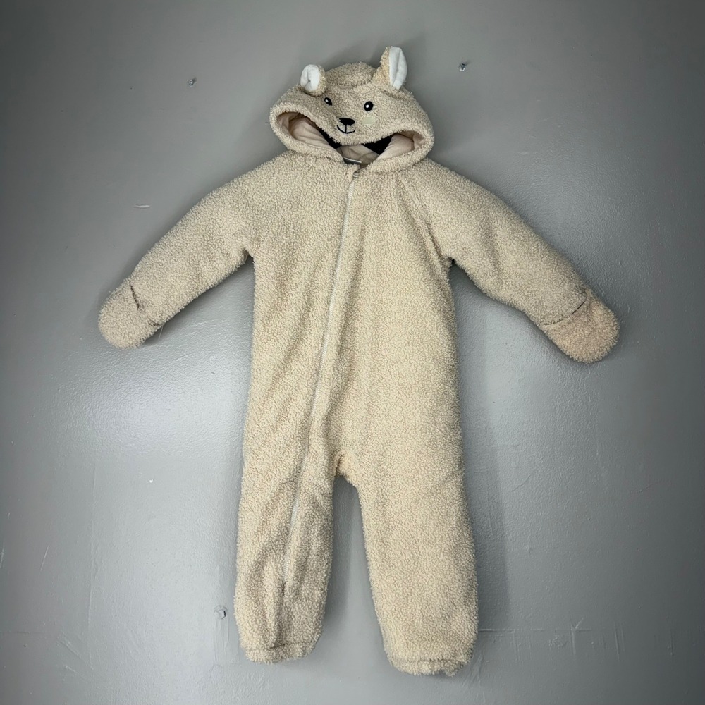 Koala Baby Sherpa Fleece Hooded Pram Suit Cream Bear Ears 18-24M